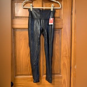Faux leather black SPANX leggings. NWT. Size petite medium